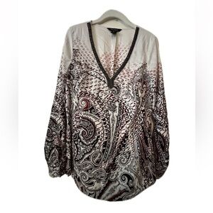 White House Black Market Paisley V-Neck Blouse